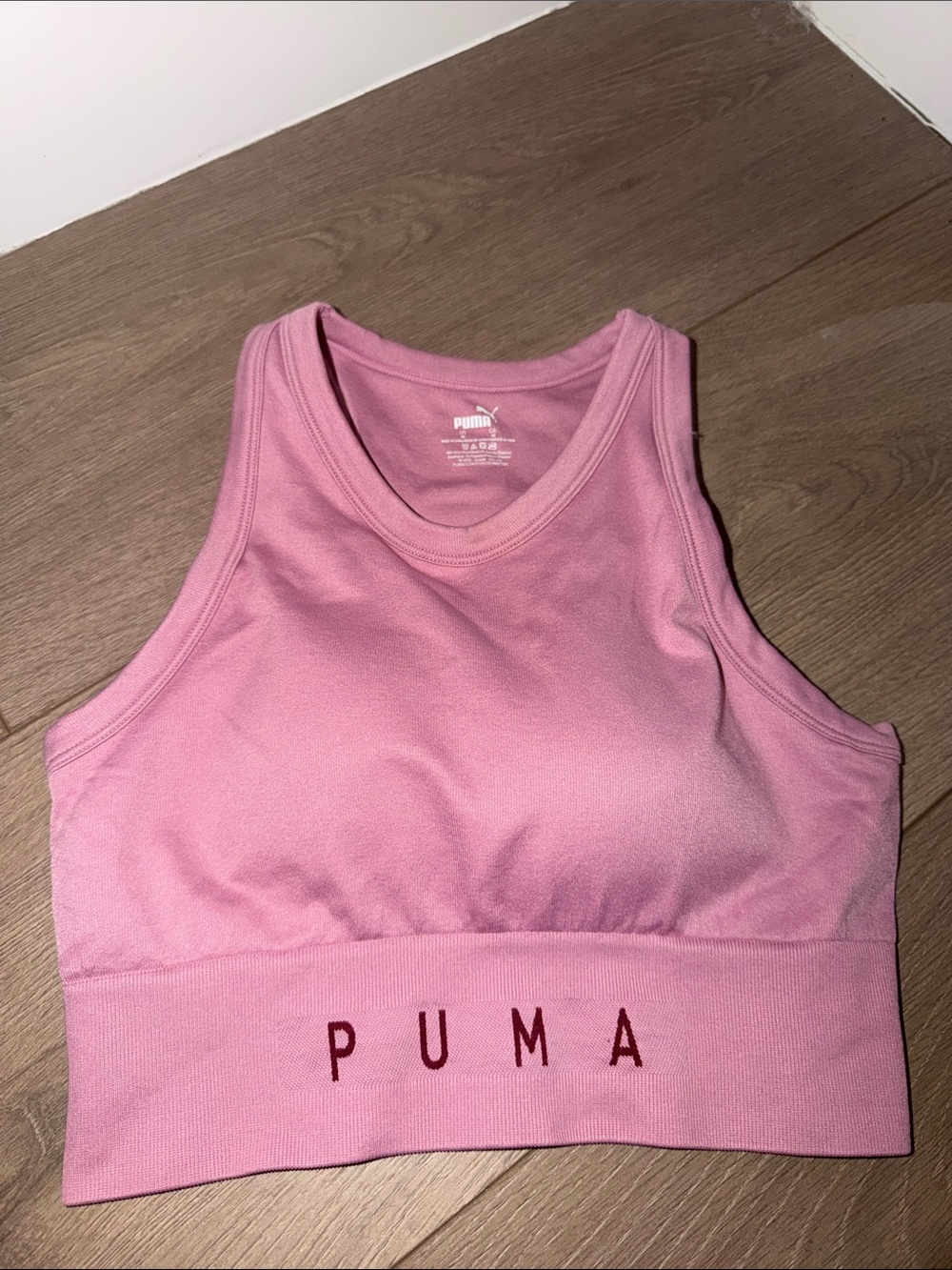 Puma Rose Pink High-Neck Sports Bra with Logo Band